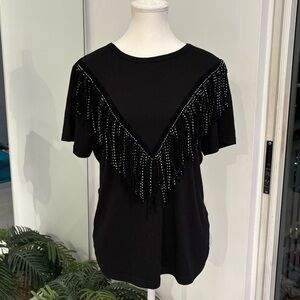 Chic Black Beaded Fringe Women's Tee